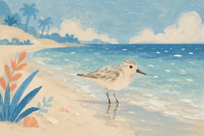 Tiny Shorebird on Tropical Summer Beach