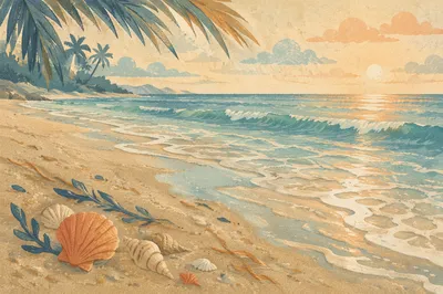 Peaceful Tropical Shoreline at Sunrise