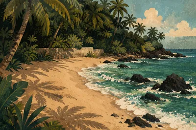 Secluded Tropical Cove with Foamy Waves