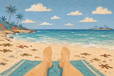 Relaxed Tropical Beach Waves and Sandy Feet