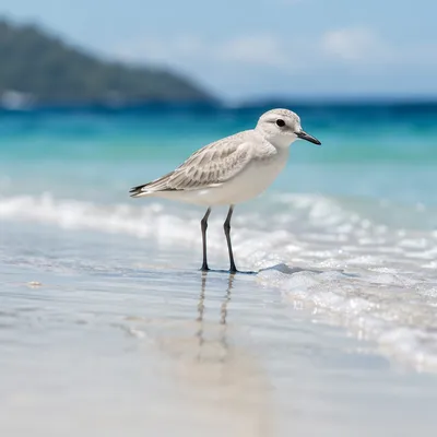 Tropical Shorebird on Sunlit Beach Waves