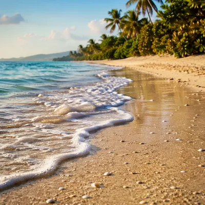 Tropical Beach Waves on Golden Sand