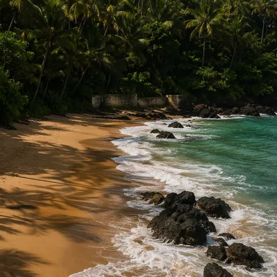 Secluded Tropical Cove with Foamy Waves