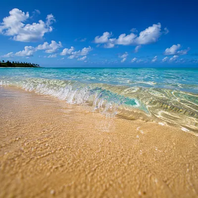 Peaceful Tropical Shoreline with Breaking Wave