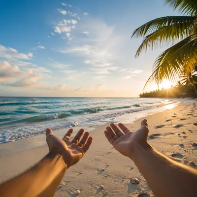 Peaceful Tropical Shoreline with Open Hands
