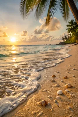 Peaceful Tropical Shoreline at Golden Sunrise