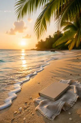 Tropical Shoreline With Notebook at Sunrise