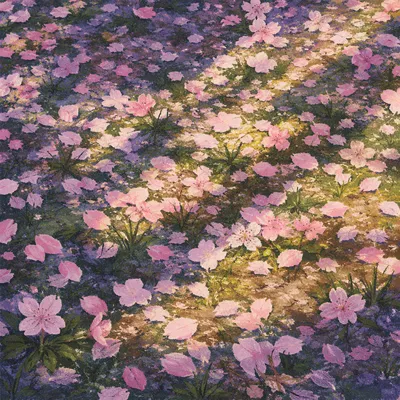 Cherry Blossom Petals on Spring Meadow