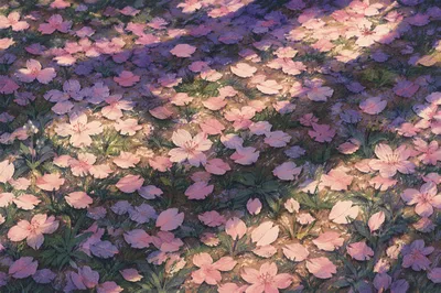 Cherry Blossom Petals on Spring Meadow