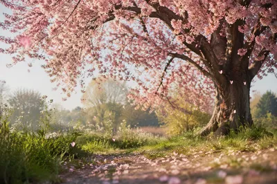 Cherry Blossom Tree by Meadow Path