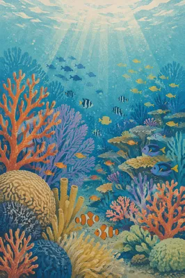 Colorful Coral Reef Under Morning Sunbeams