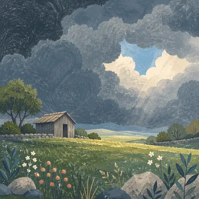 Green Countryside Hill Beneath Storm Clouds
