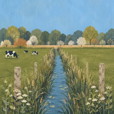 Peaceful Green Countryside Field and Canal