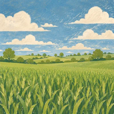Peaceful Green Field Under Open Blue Sky