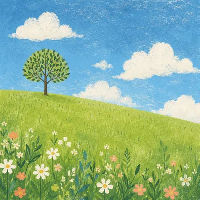 Peaceful Green Countryside Under Blue Sky