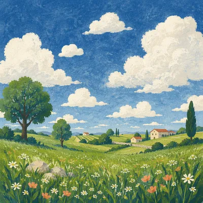 Open Green Field Under Majestic Blue Sky