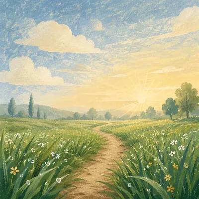 Peaceful Green Field Under Morning Sky