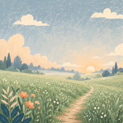Peaceful Morning Green Field Landscape