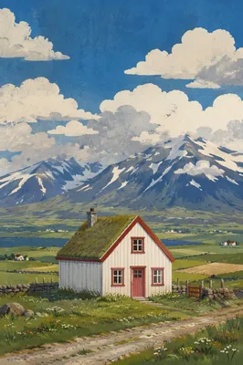 White Grass Roof Cottage in Open Meadow