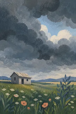 Green Countryside Field Beneath Storm Clouds