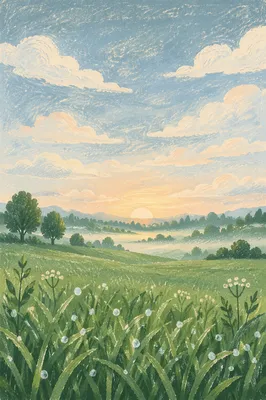 Peaceful Spring Meadow at Sunrise