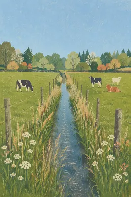 Peaceful Green Countryside Field Landscape