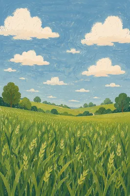 Peaceful Green Field Under Blue Sky
