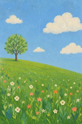 Peaceful Green Field Under Blue Sky
