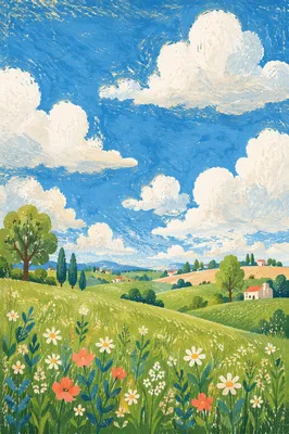 Green Meadow Under Dramatic Blue Sky