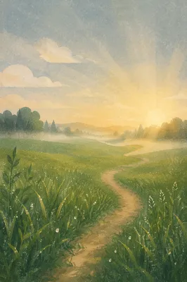 Morning Meadow Path Through Green Grass