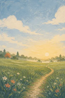 Morning Green Field with Peaceful Footpath