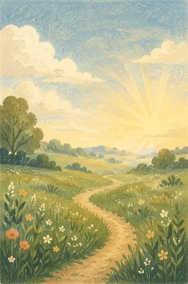 Peaceful Green Meadow Path at Sunrise