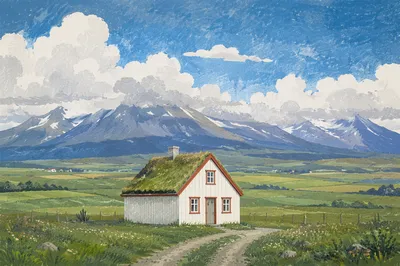 White Cottage in Expansive Green Meadow