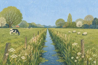 Open Green Field Under Blue Sky