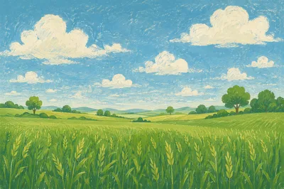 Peaceful Green Field Under Blue Sky