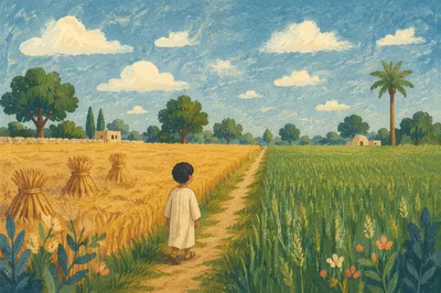 Peaceful Green Field and Golden Harvest Path