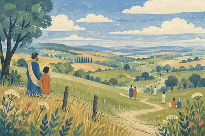 Green Hillside Over Peaceful Countryside Fields