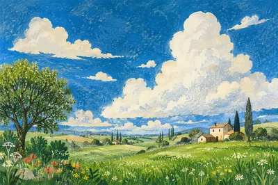 Open Green Meadow Under Dramatic Blue Sky