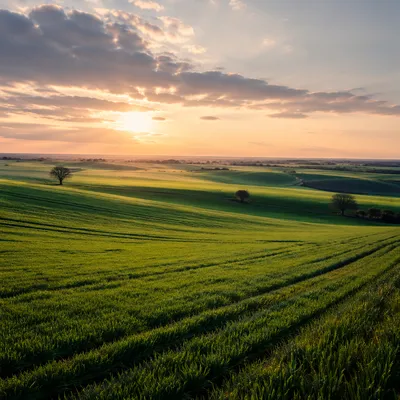 Golden Hour Green Countryside Field