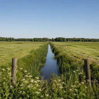 Open Green Countryside Field Under Blue Sky