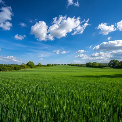 Peaceful Green Field Under Blue Sky
