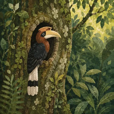 Hornbill in Tropical Forest Tree Hollow
