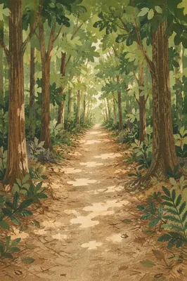 Sunlit Forest Path Through Green Trees