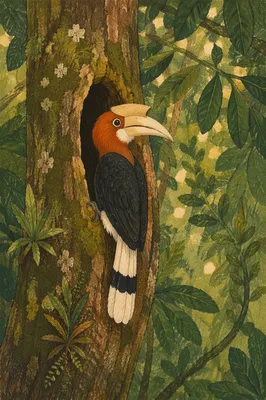 Hornbill in Lush Tropical Forest Light