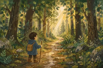 Sunlit Forest Path After Morning Rain