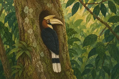 Hornbill in Tropical Forest Tree Hollow