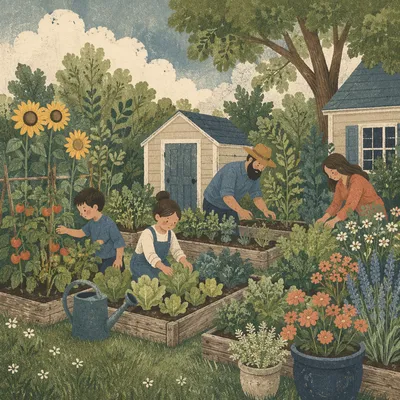 Lush Early Summer Backyard Garden Scene
