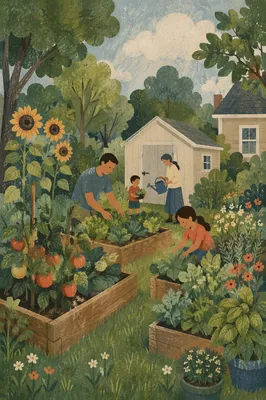 Early Summer Backyard Garden With Raised Beds