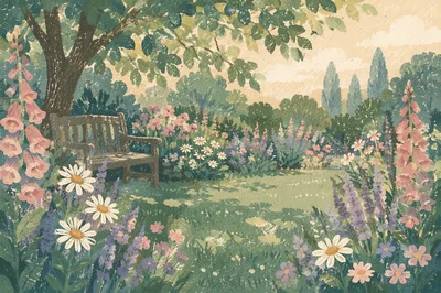 Peaceful Spring Backyard Garden with Bench
