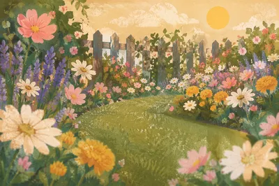 Spring Backyard Garden with Blooming Flowers